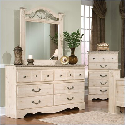 Standard Seville Double 6 Drawer Dresser and Mirror in White