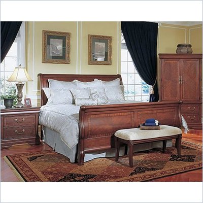 Standard St. Pierre Wood Sleigh Bed 4 Piece Bedroom Set in Cherry Walnut Primavera