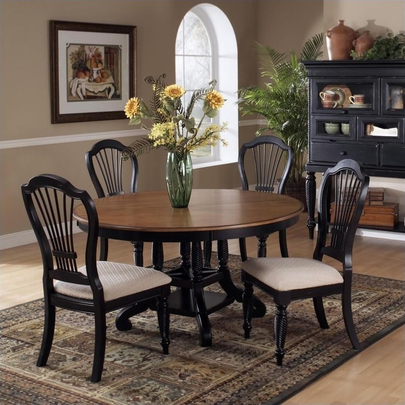 Wilshire 7 Piece Round Dining Table Set in Pine and Rubbed Black 
