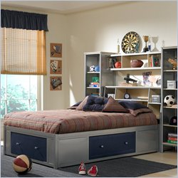 Hillsdale Universal Youth Wood Bookcase Storage Platform Bed 3 Piece Bedroom Set in Navy and Silver