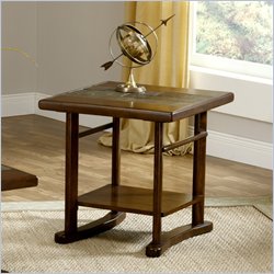 Hillsdale Frankfort Square Slate Top End Table in Medium Brown