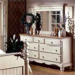 Hillsdale Wilshire Antique White Double Dresser and Mirror Set