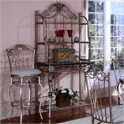 Hillsdale Ambrosia Marble Baker's Rack in Platinum Look Finish