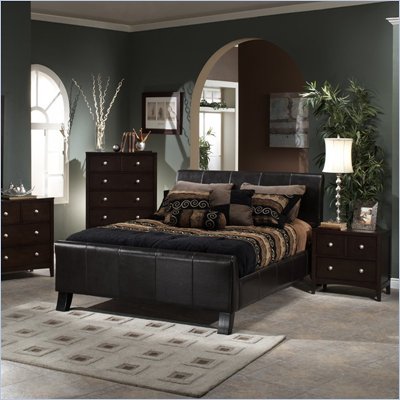 Leather Upholstered Beds on Dark Brown Leather Upholstered Bed 5 Piece Bedroom Set   1328bxr Pkg2