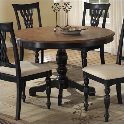Hillsdale Embassy Round Pedestal Dining Table in Rubbed Black & Cherry