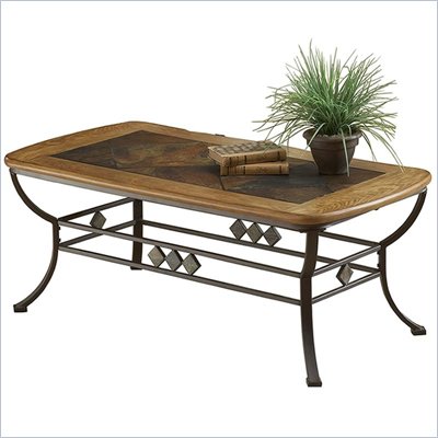 Hillsdale Lakeview Rectangle Slate Top Coffee Table in Brown and Medium Oak