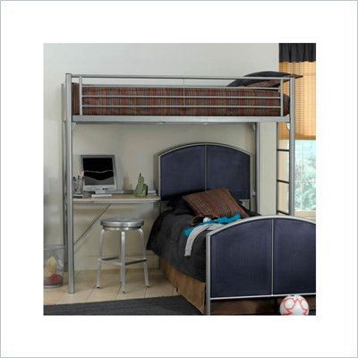 Hillsdale Universal Metal Loft Bunk Bed Study Center in Silver Navy