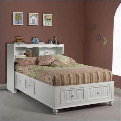 Bookcase Beds Storage on Hillsdale Westfield White Storage Platform Bed With Bookcase Headboard