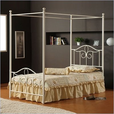 White Full Canopy  on Hillsdale Westfield Metal Canopy Bed In Off White   1354bxpr