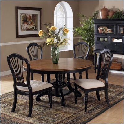 Hillsdale Wilshire 7 Piece Round Dining Table Set in Pine and Rubbed Black Finish