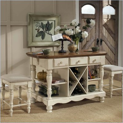 Hillsdale Wilshire Kitchen Island with 2 Stools in Antique White