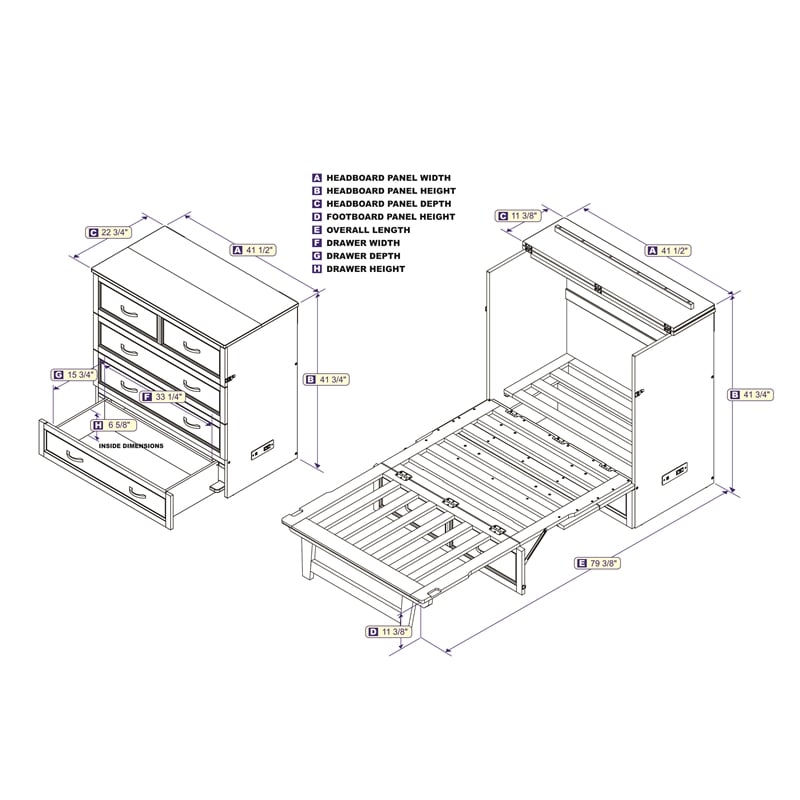 AFI Northfield Solid Wood Twin XL Murphy Bed Chest in Gray
