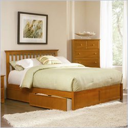 Atlantic Furniture Studio Mission Platform Bed with Flat Panel Footboard in Caramel Latte