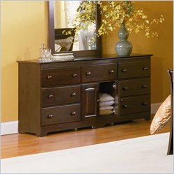 Atlantic Furniture Windsor 7 Drawer Double Dresser-Antique Walnut