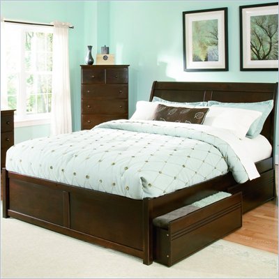 Atlantic Furniture Bordeaux Platform Bed with Flat Panel Footboard and Storage Drawer Set
