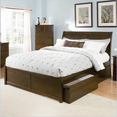 Atlantic Furniture Bordeaux Wood Platform Bed with Flat Panel Footboard 5 Piece Bedroom Set