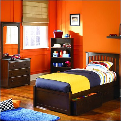 Atlantic Furniture Brooklyn 4 Piece Platform Bedroom Set with Free 7" Mattress