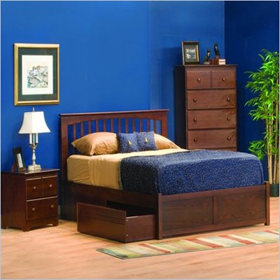 Atlantic Furniture Brooklyn Wood Platform Bed with Flat Panel Footboard 2 Piece Bedroom Set