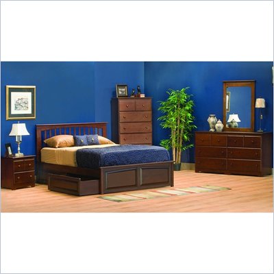 Atlantic Furniture Brooklyn Wood Platform Bed with Flat Panel Footboard 4 Piece Bedroom Set