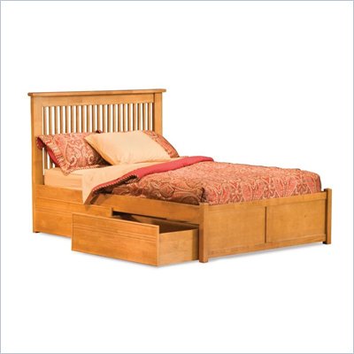 Atlantic Furniture Columbia Antique Walnut Twin Platform Bed with Flat Panel Footboard and Storage Drawer Set