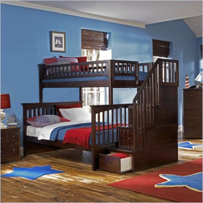 Atlantic Furniture Columbia Staircase Bunk Bed Twin Over Full in Antique Walnut