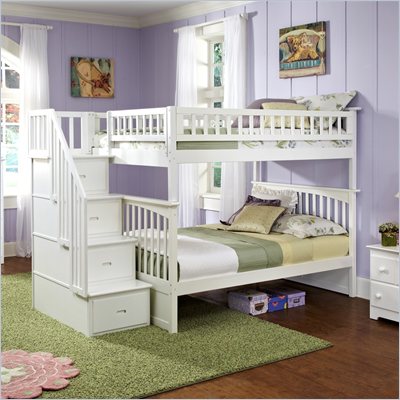 Atlantic Furniture Columbia Staircase Bunk Bed Full Over Full in White