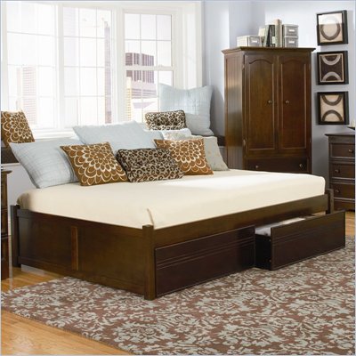 Atlantic Furniture Concord Platform Bed with Flat Panel Footboard 2 Piece Bedroom Set in Antique Walnut