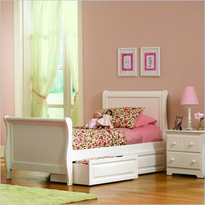 Atlantic Furniture Platform Sleigh Bed with Storage Drawers in White