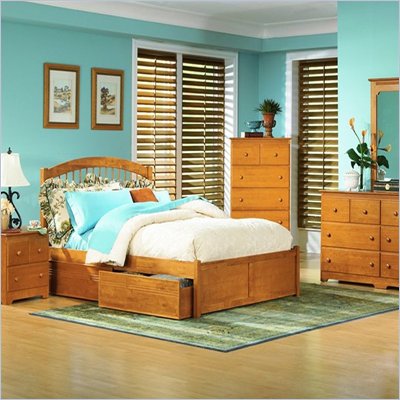 Atlantic Furniture Windsor Wood Platform Bed with Flat Panel Footboard 3 Piece Bedroom Set