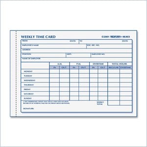 Rediform Weekly Employee Time Card