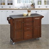 Home Styles Furniture Stainless Steel Kitchen Cart in Cherry