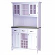 Home Styles Furniture 3 Drawer Large White/Ivory Wood Buffet with Stainless Steel Top and 2-Door Hutch