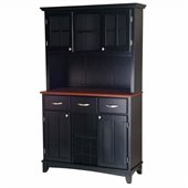 Home Styles Large Wood Buffet with Cherry Wood Top and 2-Door Hutch in Black