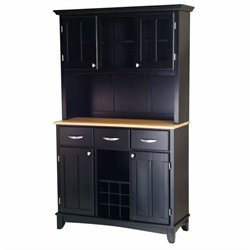Home Styles Large Buffet with Natural Wood Top and 2-Door Hutch in Black