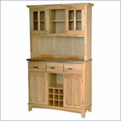 Home Styles Furniture 3 Drawer Large Natural Wood Buffet with Stainless Steel Top and 2-Door Hutch