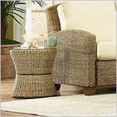 Home Styles Furniture Cabana Banana Round Drum Accent Table with Glass Top In Honey Finish