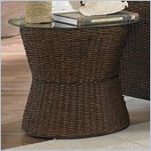Home Styles Furniture Cabana Banana Round Drum Accent Table with Glass Top In Cocoa Finish