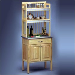 Home Styles Furniture Solid Hardwood Baker's Rack with Stainless Steel Top in Natural