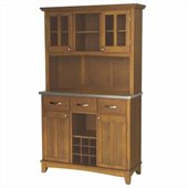 Home Styles Furniture Large Cottage Oak Buffet with 2-Door Hutch and Stainless Top