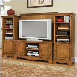 Home Styles Country Casual Entertainment Center Console Set in Oak