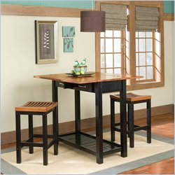 Home Styles Expandable Solid Wood Console Dining Table Set in Black and Cottage Oak