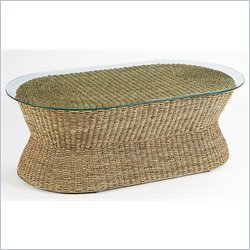 Home Styles Cabana Banana Natural Woven Textile Coffee Table with Glass Top in Honey
