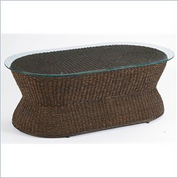 Home Styles Cabana Banana Natural Woven Textile Free Form Coffee Table with Glass Top in Cocoa