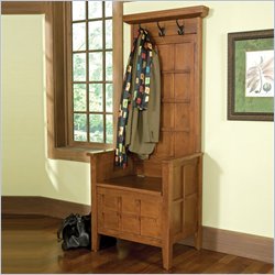 Home Styles Mini Hall Tree and Storage Solid Wood Bench in Cottage Oak