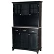 Home Styles Furniture 3 Drawer Large Black Wood Buffet with Stainless Steel Top and 2-Door Hutch