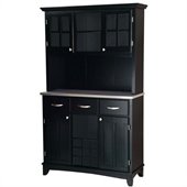 Home Styles Furniture 3 Drawer Large Black Wood Buffet with Stainless Steel Top and 2-Door Hutch