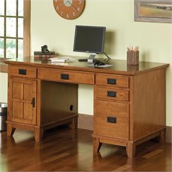 Home Styles Furniture Arts & Crafts Wood Pedestal Desk in Cottage Oak
