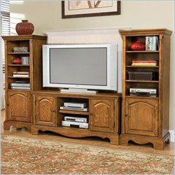 Home Styles Furniture Country Casual Wood TV Stand with Side Cabinets in Distressed Oak Finish