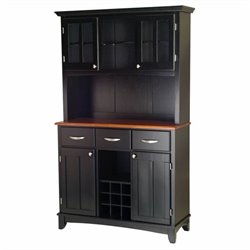 Home Styles 3 Drawer Black Buffet and 2-Door Hutch with Cottage Oak Top