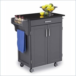 Home Styles Black and White Granite Top Kitchen Cart in Gray Finish